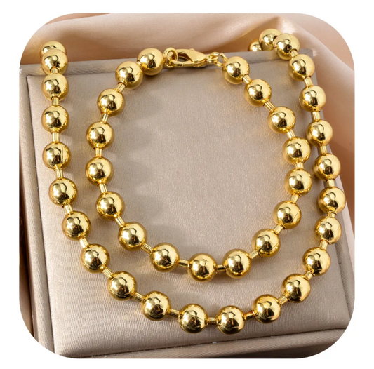 Custom Jewellery 18k Gold Plated Luxury Bridal Wedding Bead Chain Necklace Bracelet Jewelry Sets Women