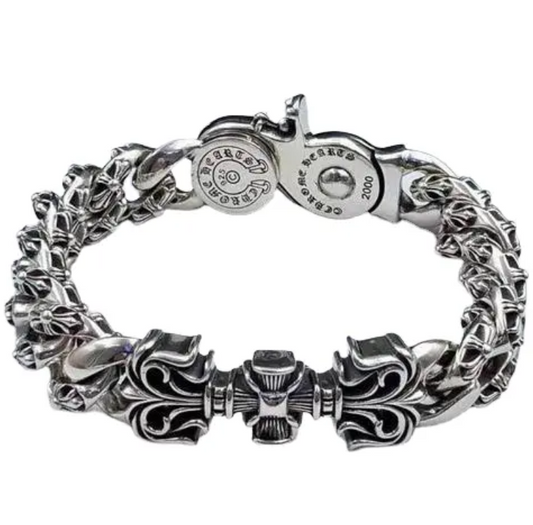 Men's Retro Cross Heavy Bracelets Vintage Buckle Vine Flower Silver Alxeyb Diamond Christian Gift