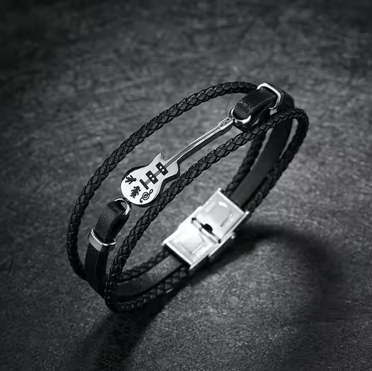 Promo Musical Theme Accessory Marlary Stainless Steel Guitar Charm Wrap Leather Multilayer Leather Bracelet
